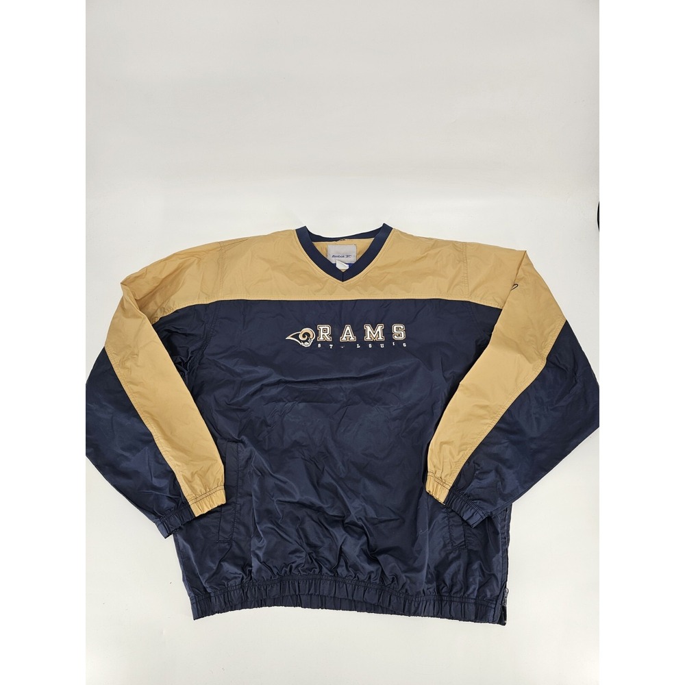 St Louis Rams Pullover Mens XL Blue Reebok NFL Football Windbreaker Y2k